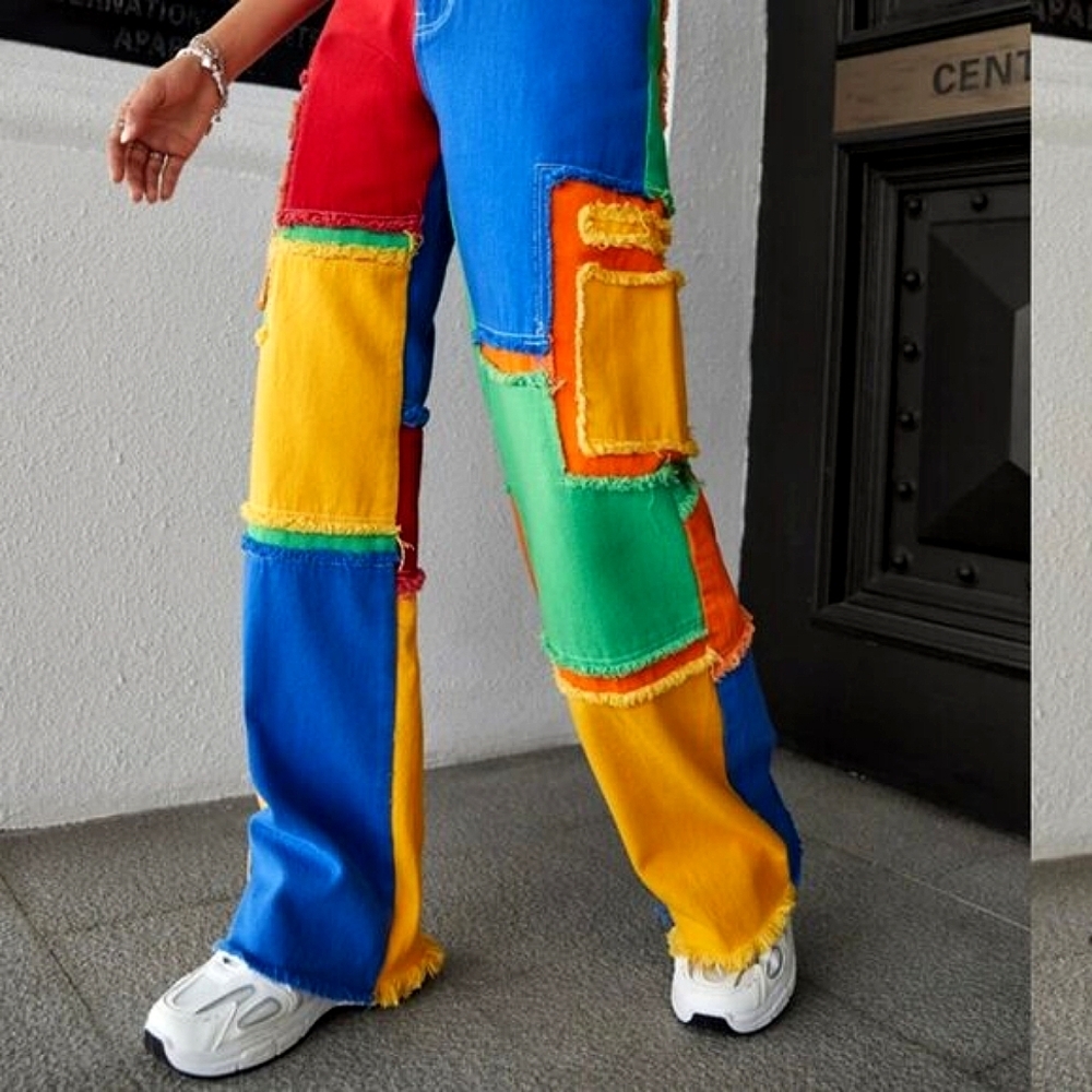 Multicolor Patchwork Straight Leg Pants - Women's… - image 8